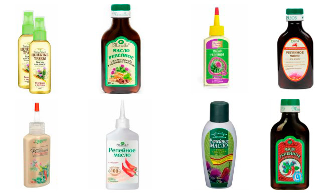 Образцы репейных масел для волос 