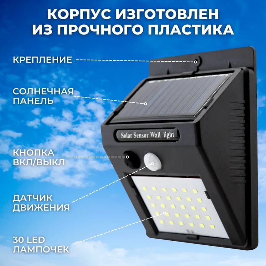 Беспроводной LED-светильник на солнечной батарее с датчиком движения «Клёвый Кузенька»