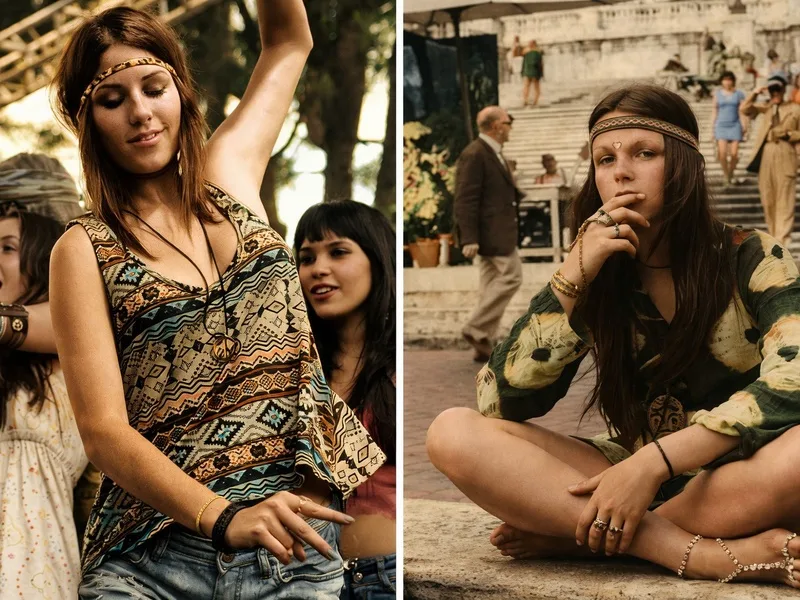 Представители субкультуры "хиппи" на фестивале/ девушки "хиппи"