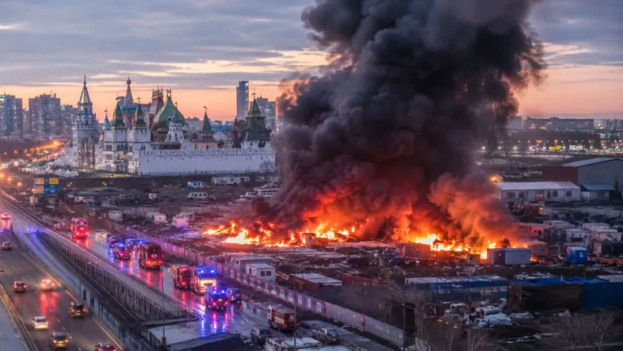Пожар у Измайловского кремля перекрыл движение по СВХ