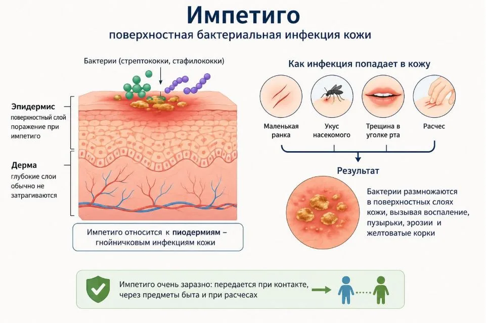 схема развития импетиго на коже