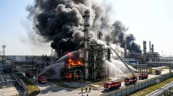 На Тюменском нефтеперерабатывающем заводе вспыхнул крупный пожар