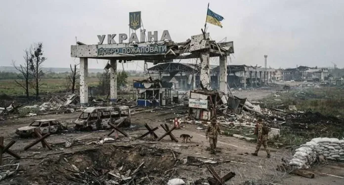 разрушенный КПП Украины