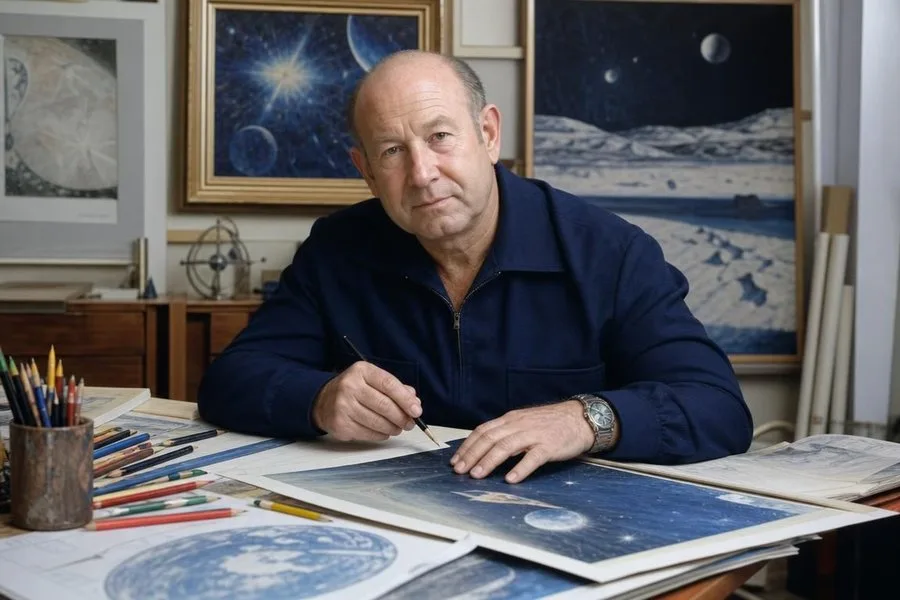 Алексей Леонов за работой над космической живописью